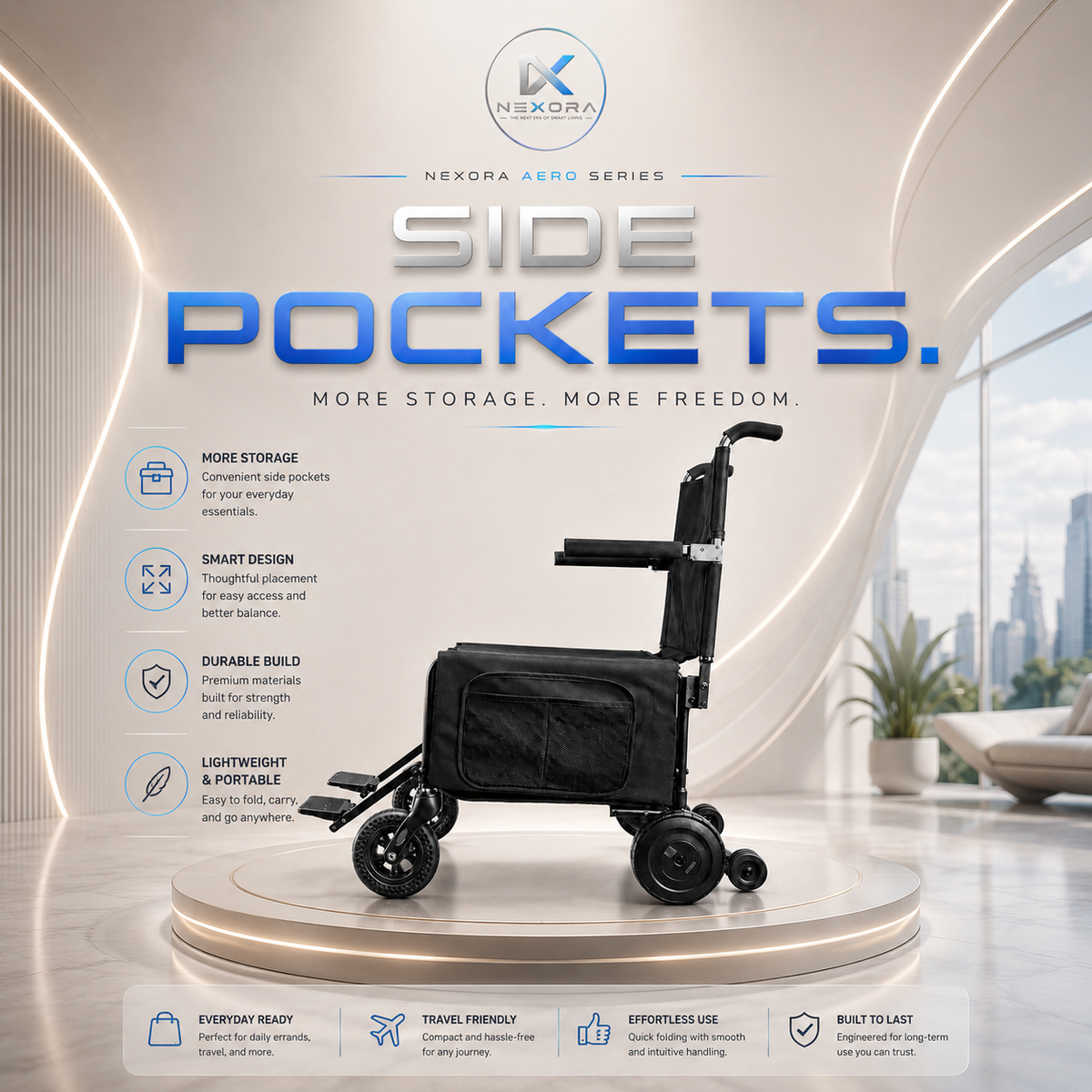 NEXORA Aero Lite travel-friendly mobility product detail